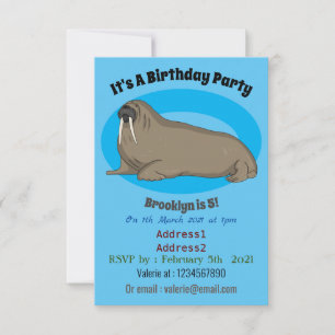 Walrus cartoon illustration invitation