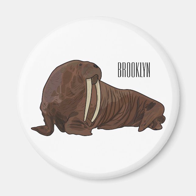Walrus cartoon illustration magnet (Front)