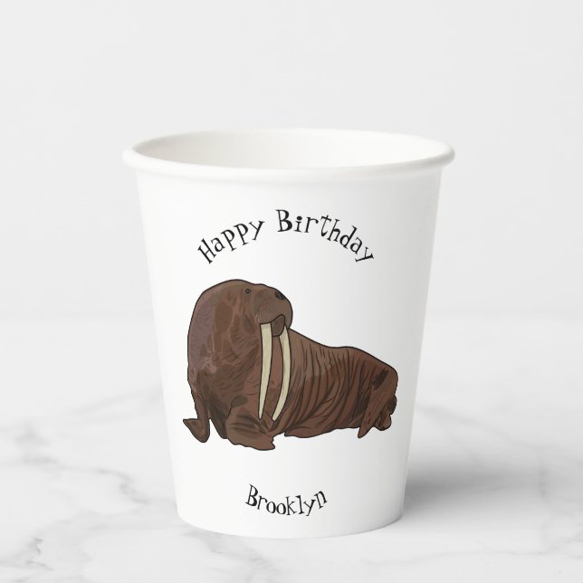 Walrus cartoon illustration paper cups (Front)