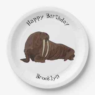 Walrus cartoon illustration paper plate