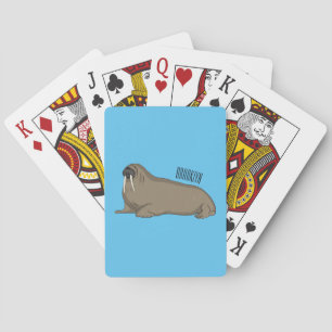 Walrus cartoon illustration playing cards