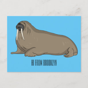 Walrus cartoon illustration postcard