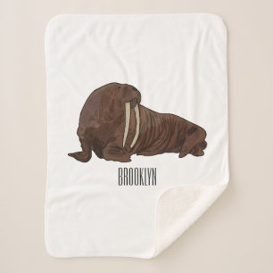 Walrus cartoon illustration sherpa blanket