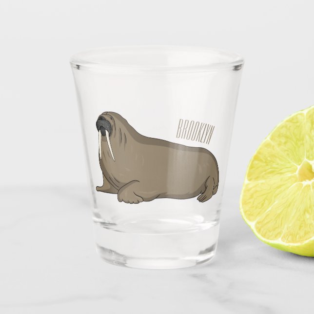 Walrus cartoon illustration  shot glass (Front)