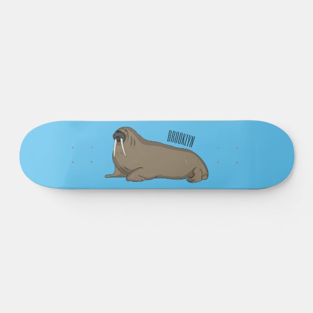 Walrus cartoon illustration skateboard (Horz)