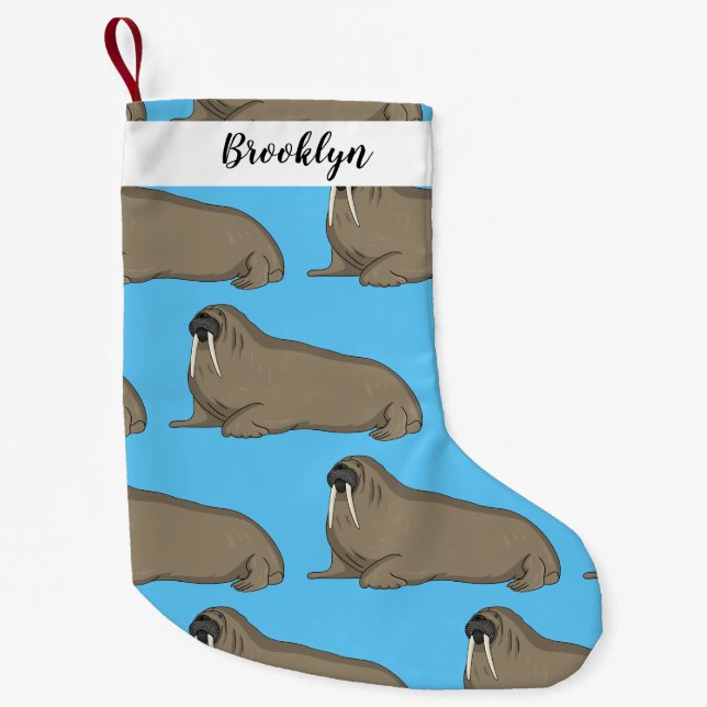 Walrus cartoon illustration small christmas stocking (Front)