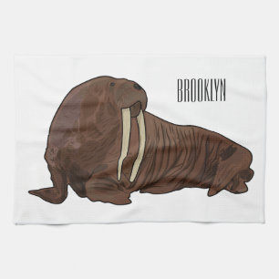 Walrus cartoon illustration tea towel