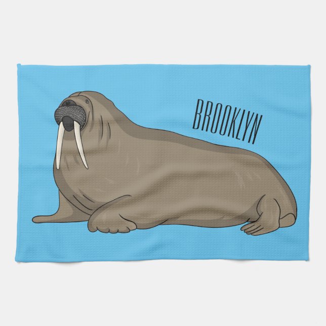 Walrus cartoon illustration  tea towel (Horizontal)