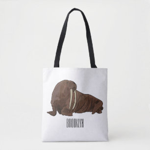 Walrus cartoon illustration tote bag