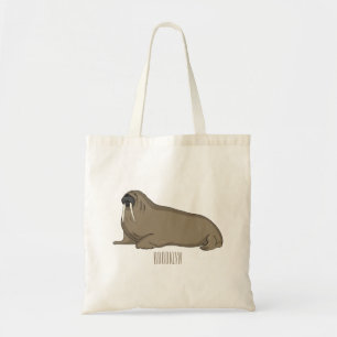 Walrus cartoon illustration tote bag