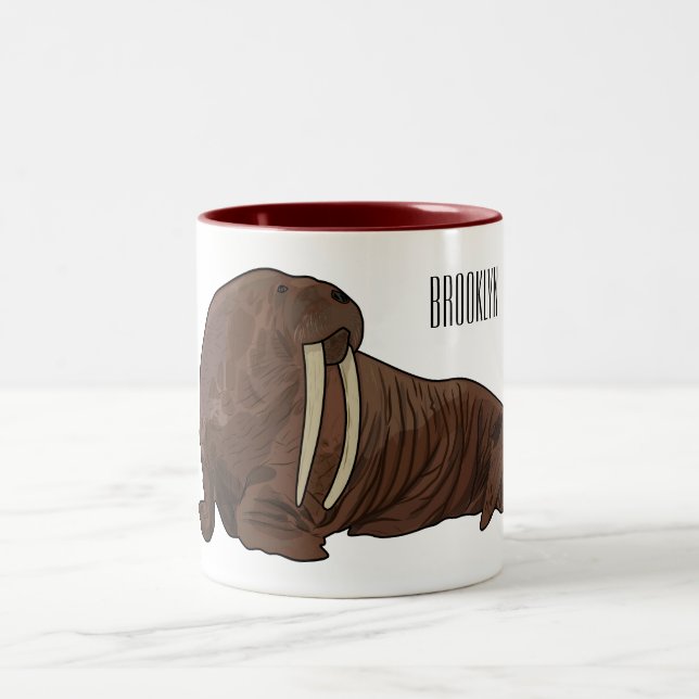 Walrus cartoon illustration Two-Tone coffee mug (Center)