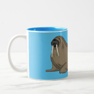 Walrus cartoon illustration  Two-Tone coffee mug