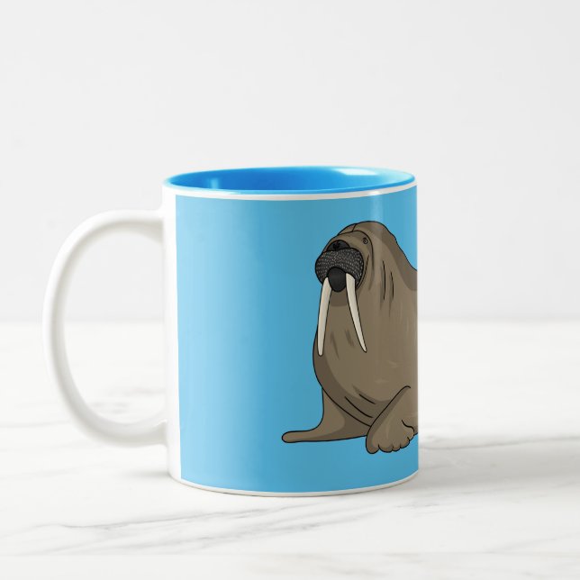 Walrus cartoon illustration  Two-Tone coffee mug (Left)