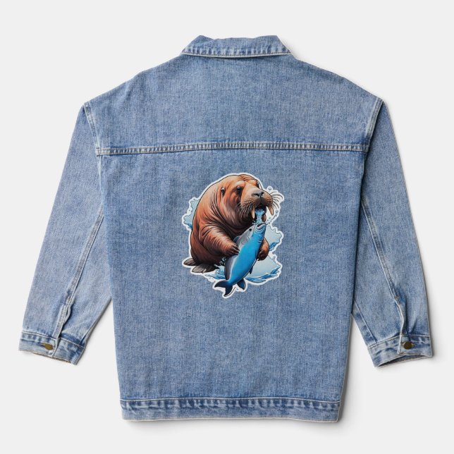 Walrus Fishing In The Sea Denim Jacket (Back)