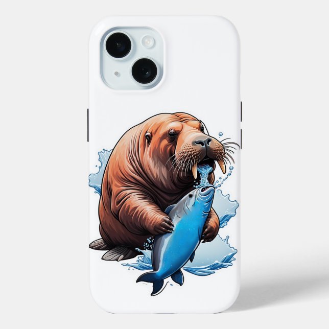 Walrus Fishing In The Sea iPhone Case (Back)