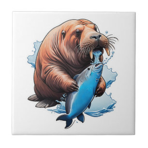 Walrus Fishing In The Sea Tile