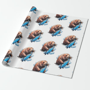 Walrus Fishing In The Sea Wrapping Paper