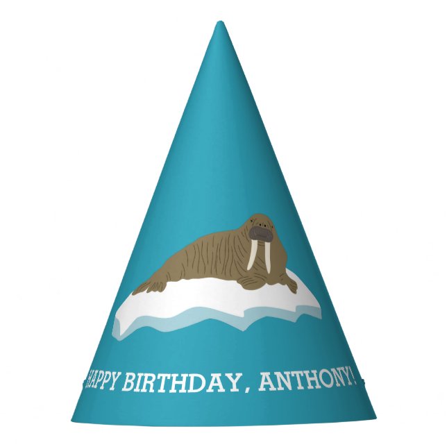 Walrus on an Iceberg Custom Birthday Party Hat (Front)