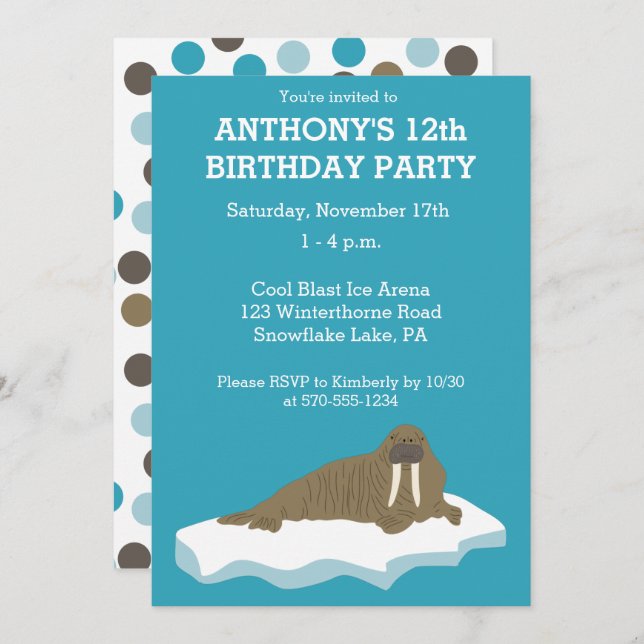 Walrus on an Iceberg Custom Birthday Party Invitation (Front/Back)