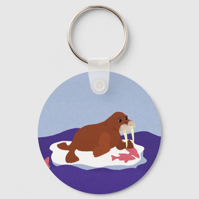 Walrus on Iceberg with Fish Key Ring (Front)