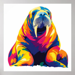 Walrus Portrait Illustration Watercolour Painting Poster