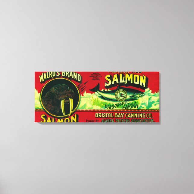 Walrus Salmon Can LabelHarkanock, AK Canvas Print (Front)