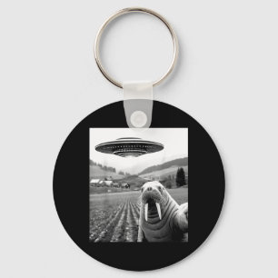 Walrus Selfie with UFO Funny Walrus Gifts Woman Key Ring