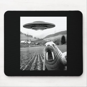 Walrus selfie with ufo funny walrus woman man kid mouse pad