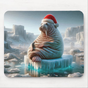 Walrus Wearing a Santa Hat Mouse Pad