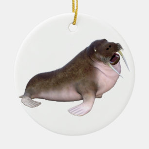 Walrus with quizzical look ceramic tree decoration