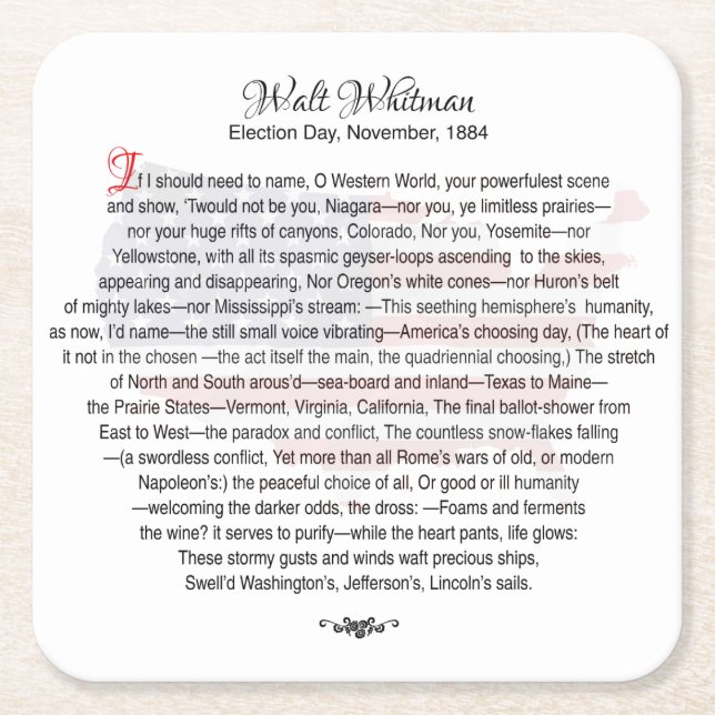 Walt Whitman poetry elegant Square Paper Coaster (Front)