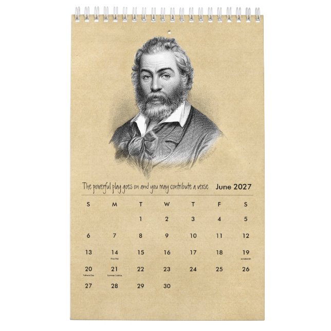 Walt Whitman Portraits and Poetry Calendar (Jun 2027)