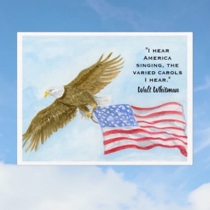 Walt Whitman Quote Bald Eagle Flying with America Holiday Postcard