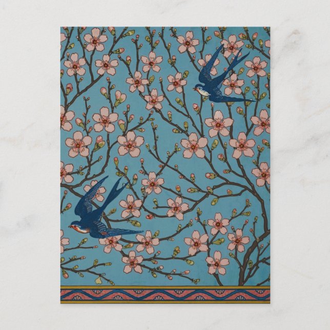 Walter Crane Almond Blossom & Swallow Postcard (Front)
