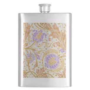 Walter Crane Arts and Crafts Purple Floral Art Hip Flask