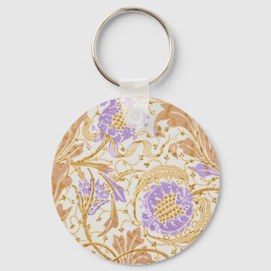 Walter Crane Arts and Crafts Purple Floral Art Key Ring
