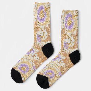 Walter Crane Arts and Crafts Purple Floral Art Socks