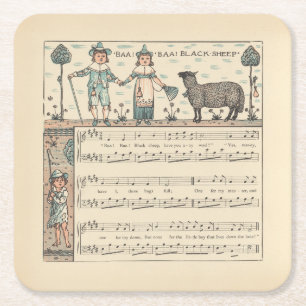 Walter Crane Baa Baa Black Sheep Nursery Rhyme  Square Paper Coaster