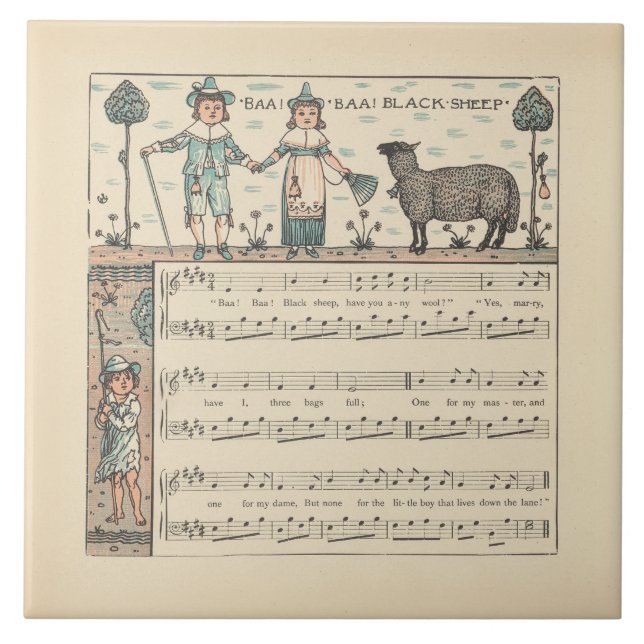 Walter Crane Baa Baa Black Sheep Nursery Rhyme  Tile (Front)