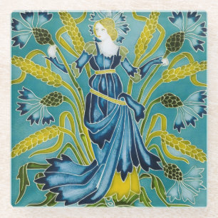 Walter Crane Blue Cornflower Arts and Crafts Glass Coaster