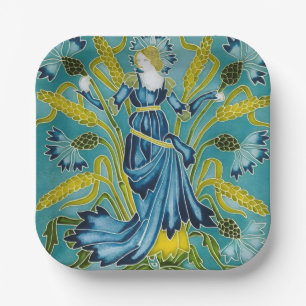 Walter Crane Blue Cornflower Arts and Crafts Paper Plate