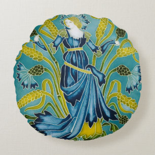Walter Crane Blue Cornflower Arts and Crafts Round Cushion