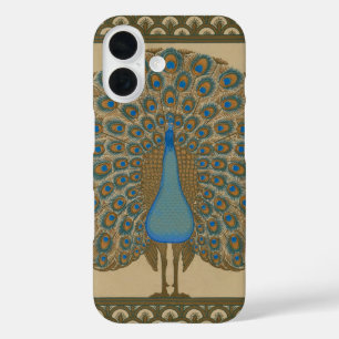 Walter Crane Blue Peacock with its tail outspread iPhone 16 Case