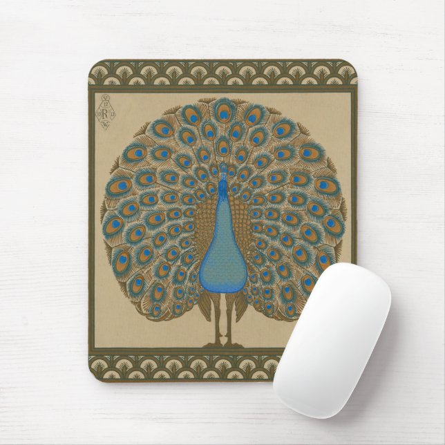 Walter Crane Blue Peacock with its tail outspread  Mouse Pad (With Mouse)
