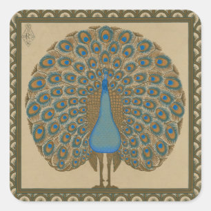 Walter Crane Blue Peacock with its tail outspread  Square Sticker