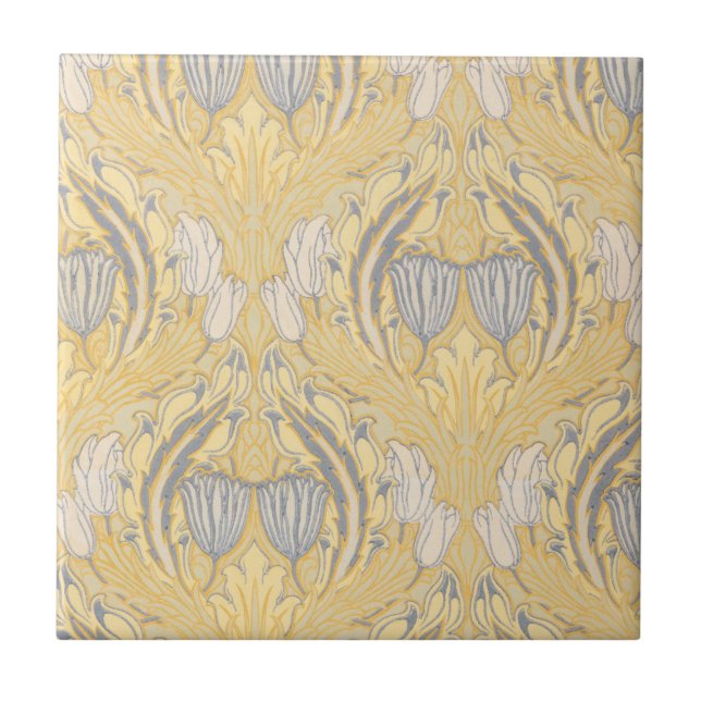 Walter Crane Blue White Tulips & Acanthus Tile (Front)