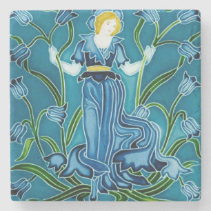 Walter Crane Bluebell Art Nouveau Flower Maiden Stone Coaster