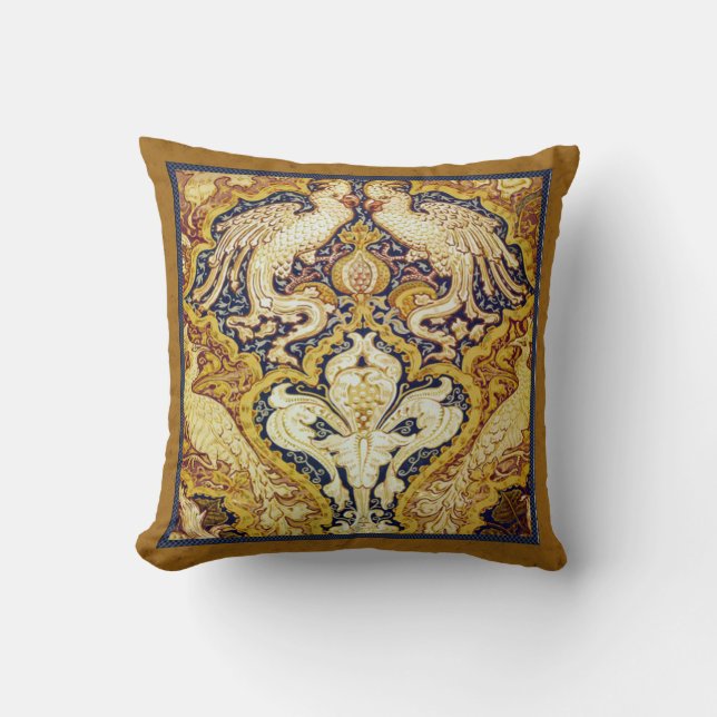 Walter Crane Cockatoos & Peacocks Victorian Pillow (Front)