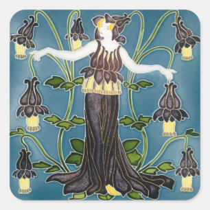 Walter Crane Columbine Art Nouveau Purple Flower Square Sticker