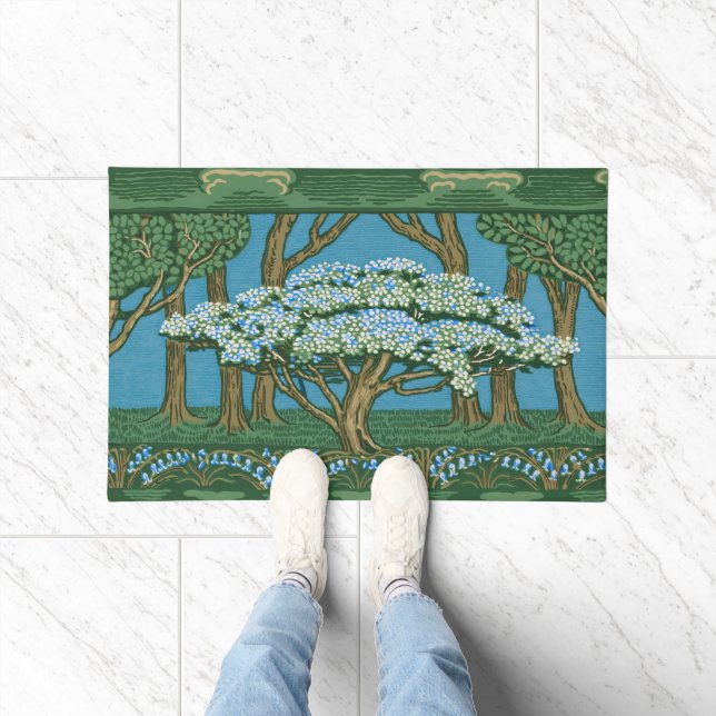 Walter Crane May Tree Wallpaper Green Blue Doormat (Indoor)